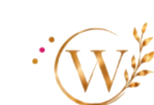 Das originale Wuchert-Signet: ein goldenes W im offenen Kreis mit Zweig und goldenen sowie fuchsiafarbenen Punkten